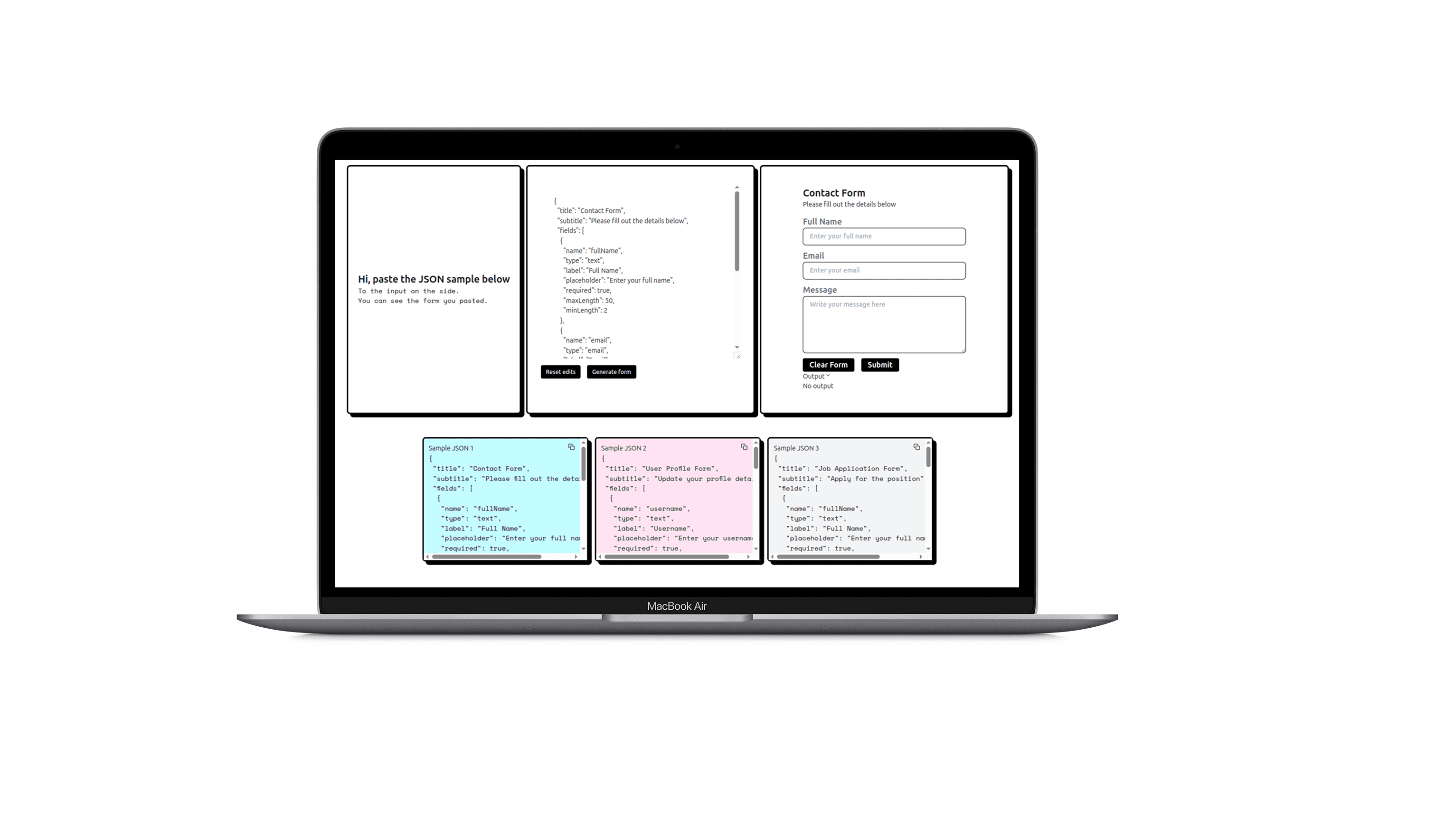 JSON Input to Form Generator